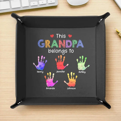 This Grandpa Daddy Belongs To Grandkids Kids - Personalized Leather Valet Tray  The Next Custom Gift