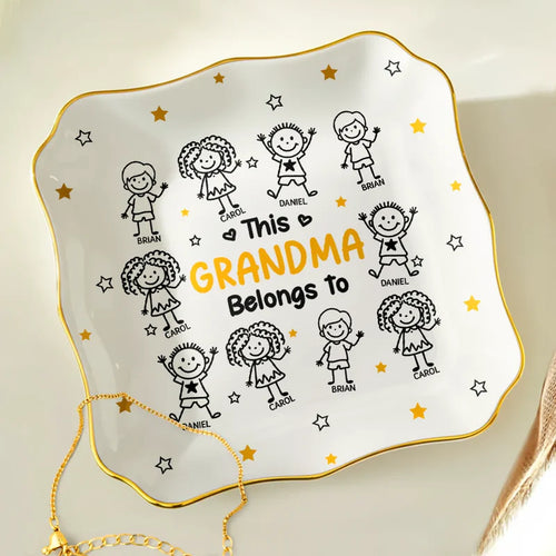 This Grandma Mommy Belongs To Kids Pet - Personalized Lace Square Jewelry Dish