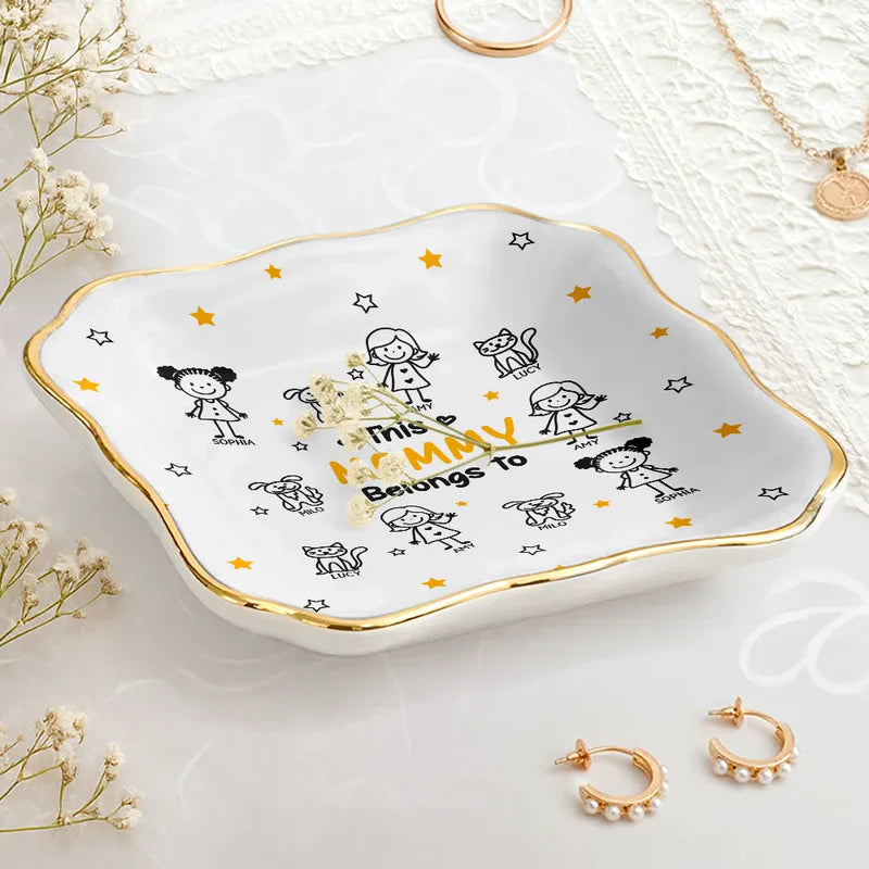 This Grandma Mommy Belongs To Kids Pet - Personalized Lace Square Jewelry Dish