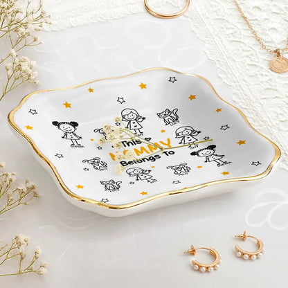 This Grandma Mommy Belongs To Kids Pet - Personalized Lace Square Jewelry Dish