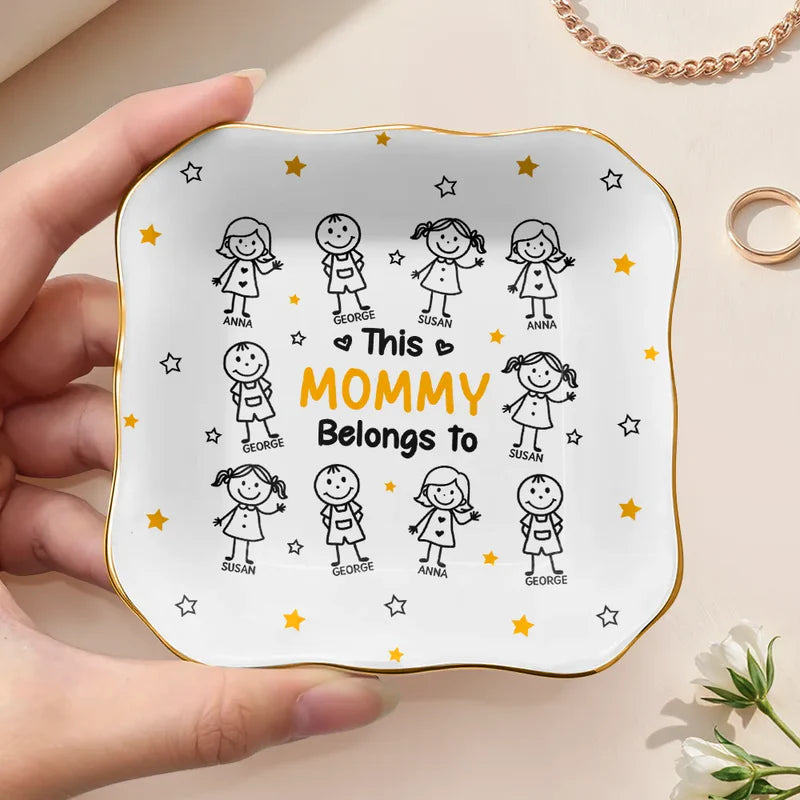 This Grandma Mommy Belongs To Kids Pet - Personalized Lace Square Jewelry Dish
