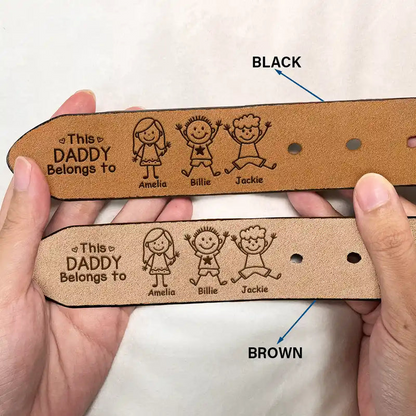 This Grandpa Dad Belongs To Kids Pet - Personalized Engraved Leather Belt