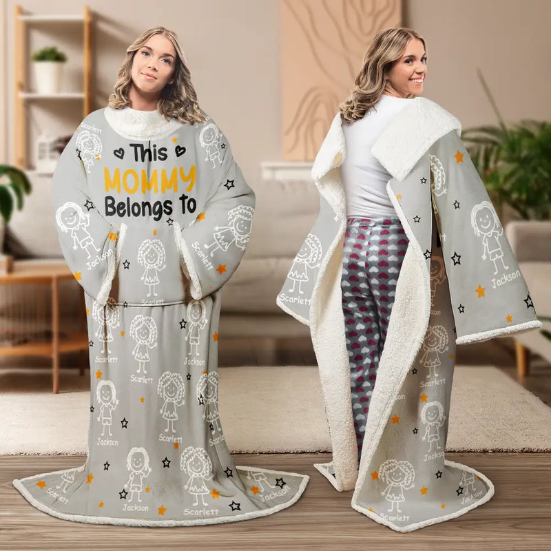 This Grandpa Dad Belongs To Kids Pet - Personalized Wearable Blanket With Sleeves