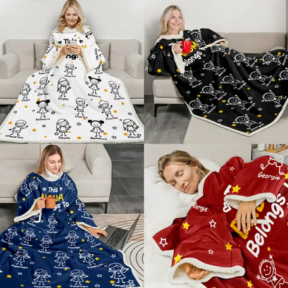 This Grandpa Dad Belongs To Kids Pet - Personalized Wearable Blanket With Sleeves