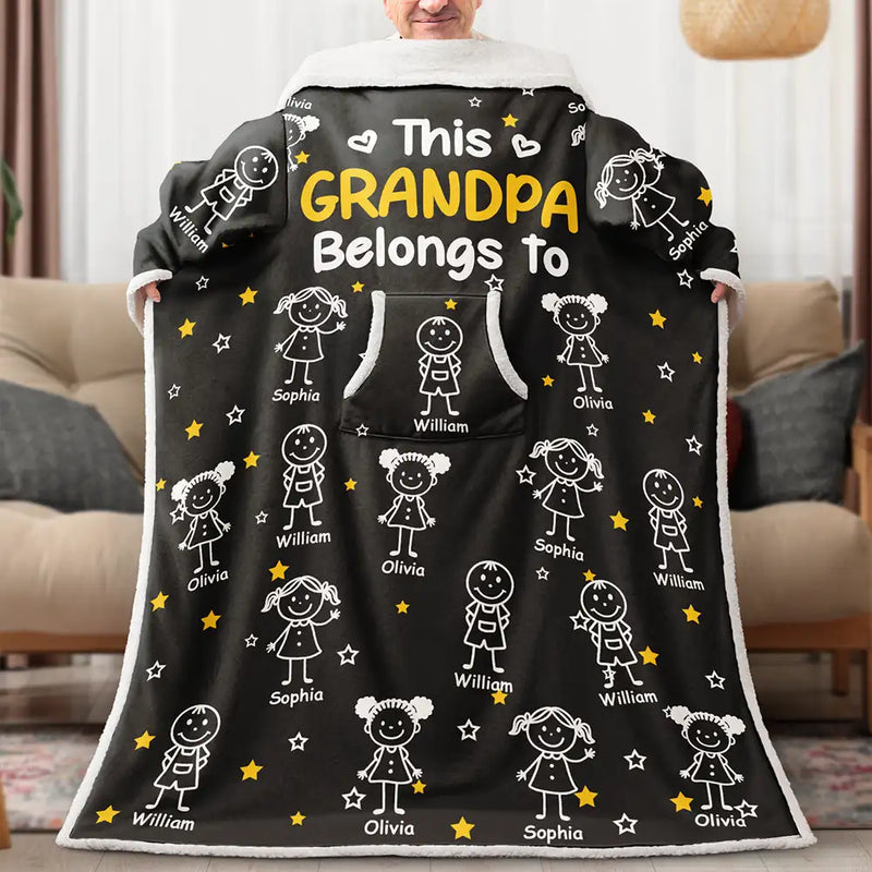 This Grandpa Dad Belongs To Kids Pet - Personalized Wearable Blanket With Sleeves