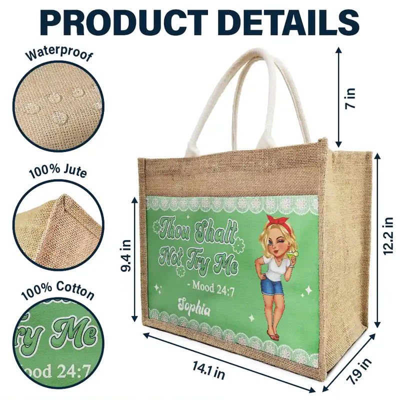 Thou Shalt Not Try Me Mood - Personalized Jute Tote Bag