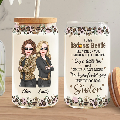 I Smile A Lot More - Bestie Personalized Custom Glass Cup, Iced Coffee Cup - Gift For Best Friends, BFF, Sisters