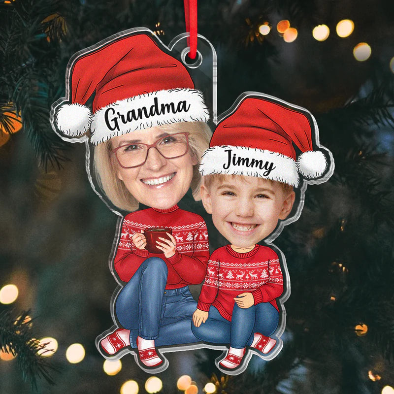 Custom Photo Grandma And Child - Personalized Acrylic Ornament - Christmas Gift For Family