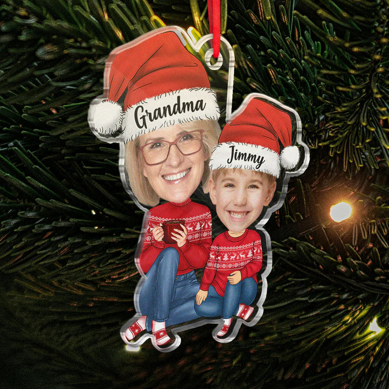 Custom Photo Grandma And Child - Personalized Acrylic Ornament - Christmas Gift For Family