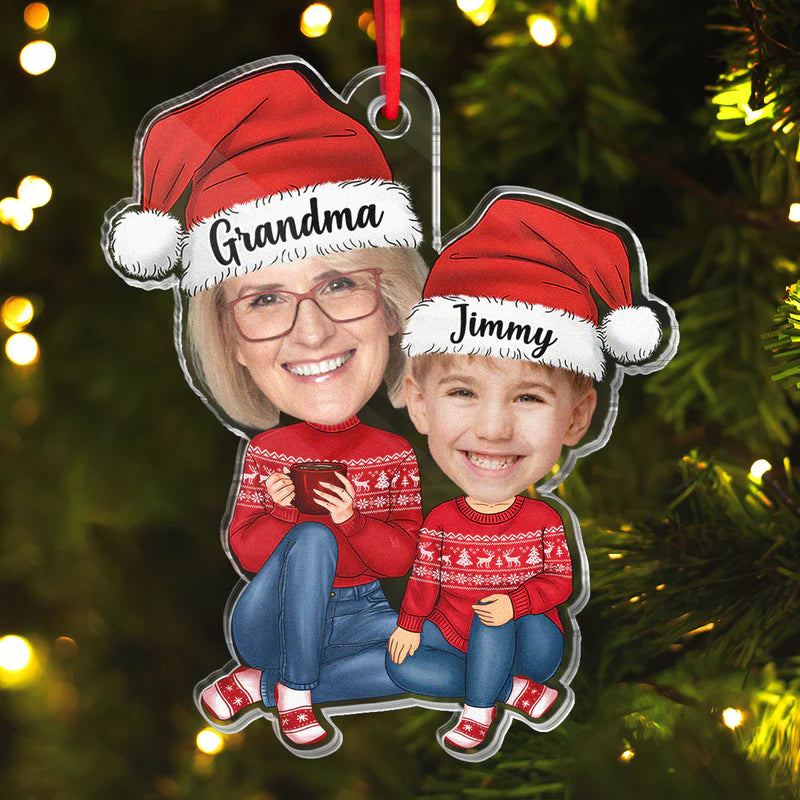 Custom Photo Grandma And Child - Personalized Acrylic Ornament - Christmas Gift For Family