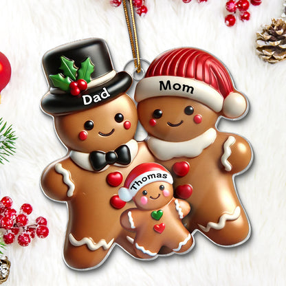 Gingerbread Family Polished Finish 3D Effect Personalized Acrylic Ornament