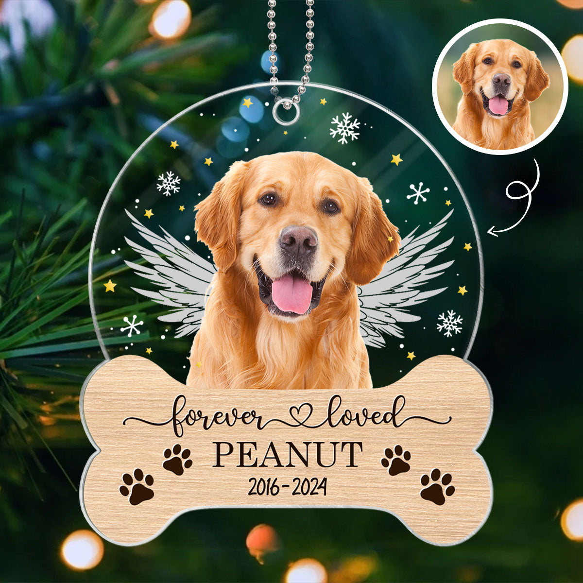 Personalized Dog Memorial Ornament, Custom Dog Photo Christmas Ornament, Pet Memorial Keepsake, Forever Loved Sympathy Gift