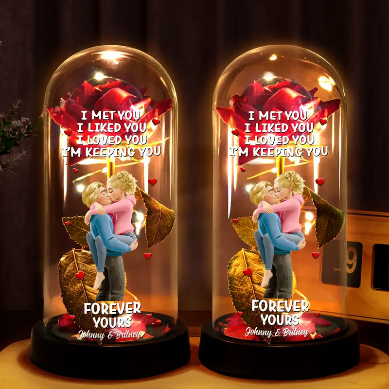 Together And Forever Yours - Personalized Everlasting Rose Dome Lamp