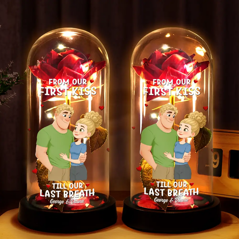 Together And Forever Yours Hugging Couple - Personalized Everlasting Rose Dome Lamp