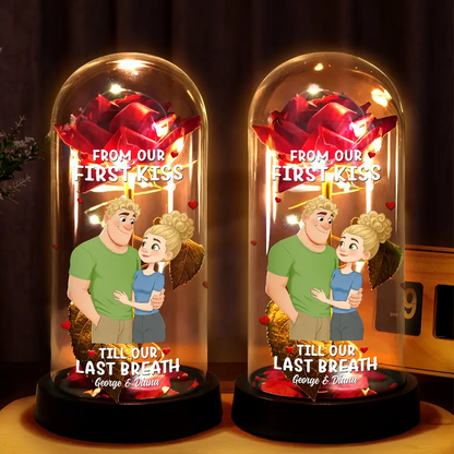 Together And Forever Yours Hugging Couple - Personalized Everlasting Rose Dome Lamp