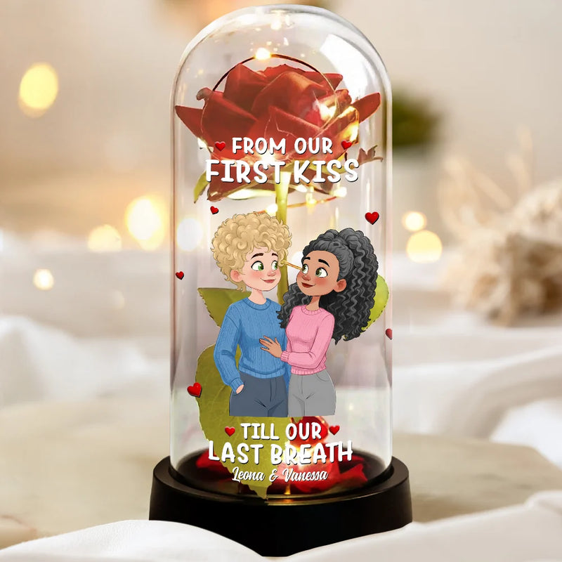 Together And Forever Yours Hugging Couple - Personalized Everlasting Rose Dome Lamp