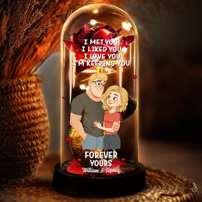 Together And Forever Yours Hugging Couple - Personalized Everlasting Rose Dome Lamp