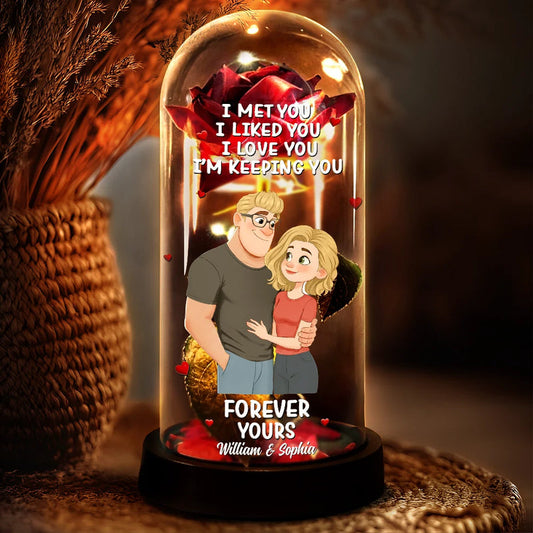 Together And Forever Yours Hugging Couple - Personalized Everlasting Rose Dome Lamp