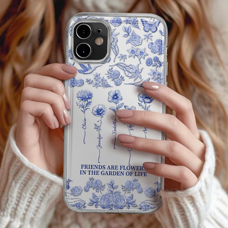 Toile De Jouy Birth Flower Grow An Old Friend - 3D Effect Printed Phone Case, Personalized Clear Phone Case
