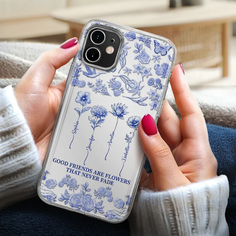 Toile De Jouy Birth Flower Grow An Old Friend - 3D Effect Printed Phone Case, Personalized Clear Phone Case
