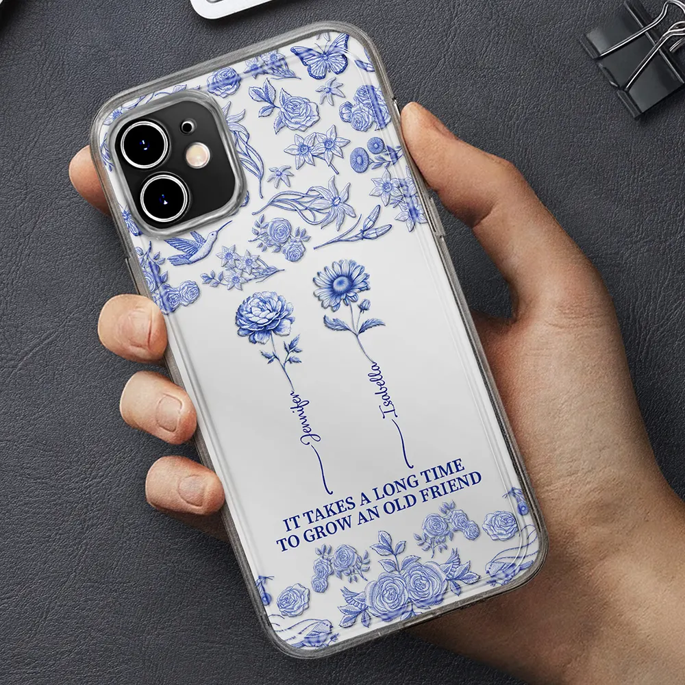 Toile De Jouy Birth Flower Grow An Old Friend - 3D Effect Printed Phone Case, Personalized Clear Phone Case