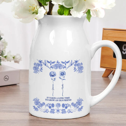 Toile De Jouy Birth Flower Grow An Old Friend - Personalized Ceramic Flower Vase