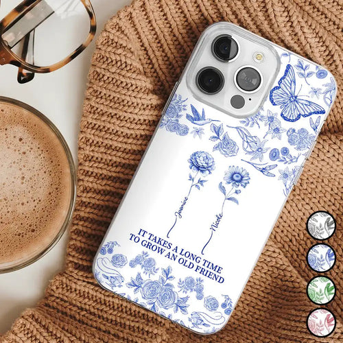Toile De Jouy Birth Flower Grow An Old Friend - Personalized Clear Phone Case