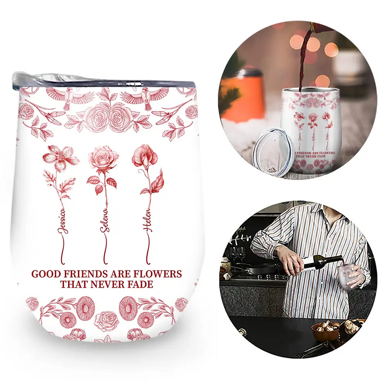 Toile De Jouy Birth Flower Grow An Old Friend - Personalized Wine Tumbler