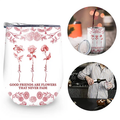 Toile De Jouy Birth Flower Grow An Old Friend - Personalized Wine Tumbler