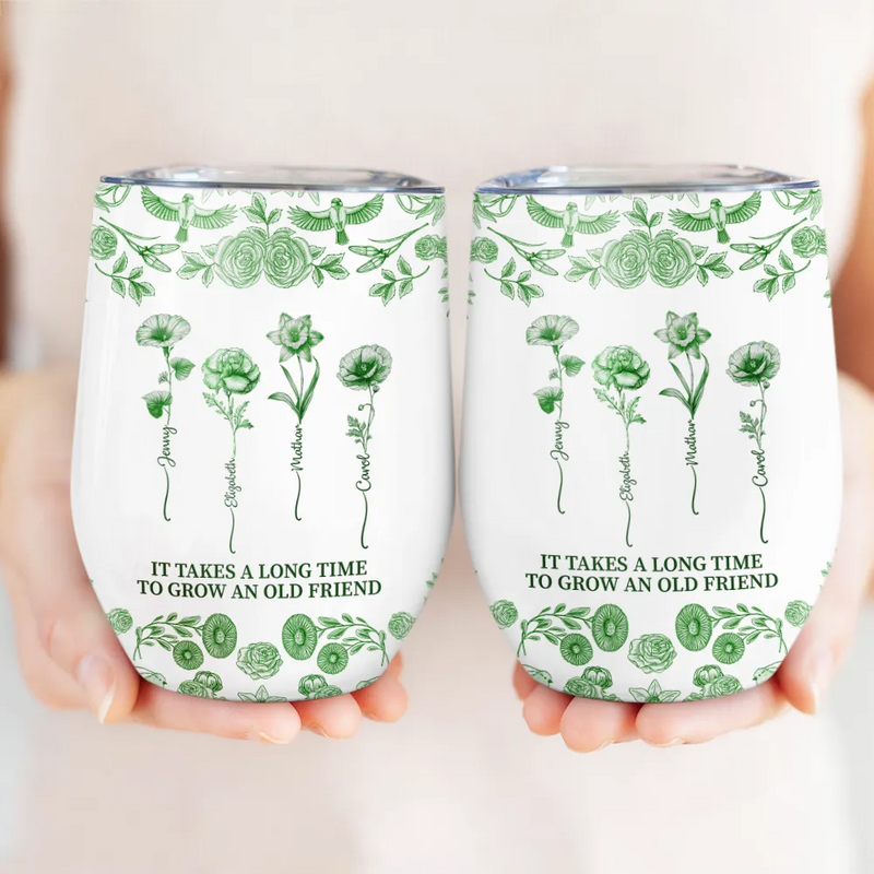 Toile De Jouy Birth Flower Grow An Old Friend - Personalized Wine Tumbler