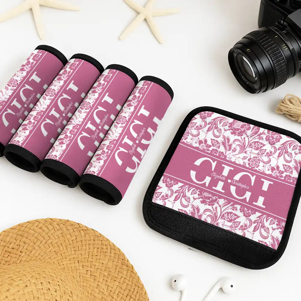 Toile De Jouy Mom Grandma Nana - Personalized Luggage Handle Wrap