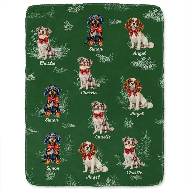 Toile De Jouy Red Bow Dog - Personalized Fleece Blanket