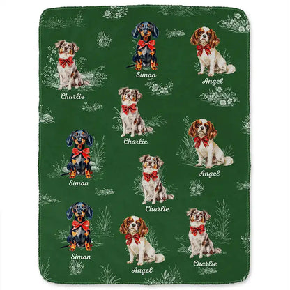 Toile De Jouy Red Bow Dog - Personalized Fleece Blanket