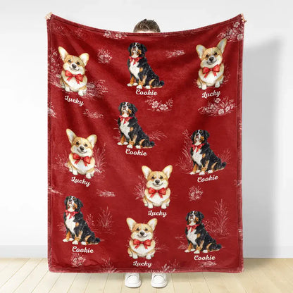 Toile De Jouy Red Bow Dog - Personalized Fleece Blanket