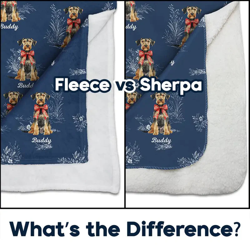 Toile De Jouy Red Bow Dog - Personalized Fleece Blanket