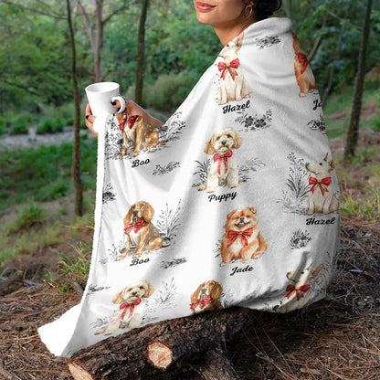 Toile De Jouy Red Bow Dog - Personalized Fleece Blanket