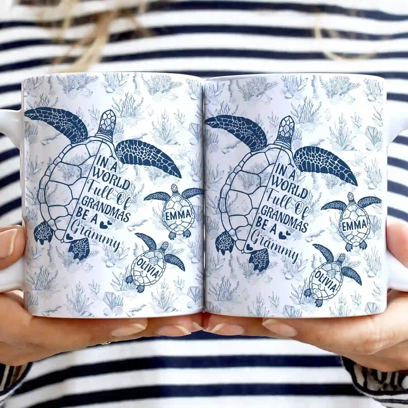 Toile De Jouy World Full Of Grandmas - Personalized White Edge-to-Edge Mug