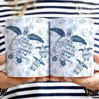 Toile De Jouy World Full Of Grandmas - Personalized White Edge-to-Edge Mug