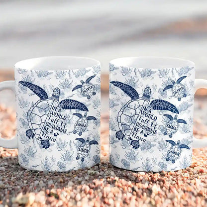 Toile De Jouy World Full Of Grandmas - Personalized White Edge-to-Edge Mug