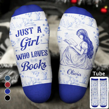 Toile Reading Woman Just A Girl Who Loves Books - Personalized Socks