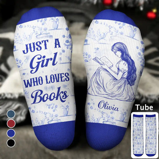 Toile Reading Woman Just A Girl Who Loves Books - Personalized Socks