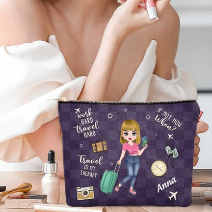 Travel Lovers - Travel Is My Therapy All My Travel Crap - Personalized Cosmetic Bag Cosmetic Bag The Next Custom Gift