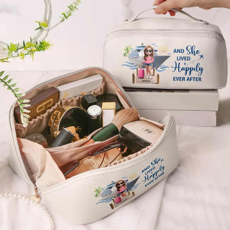 Travel All My Cruise Crap - Personalized Leather Makeup Bag