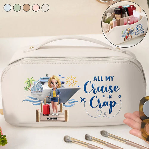 Travel All My Cruise Crap - Personalized Leather Makeup Bag
