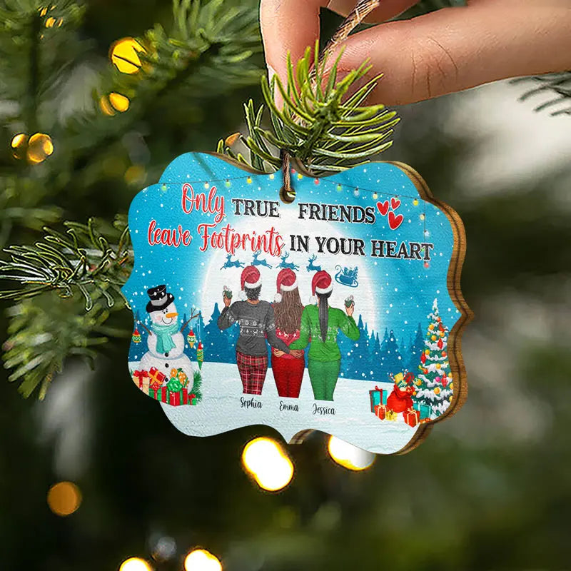 True Friends Leave Footprints - Bestie BFF Christmas Gift - Personalized Custom Wooden Ornament ornament The Next Custom Gift