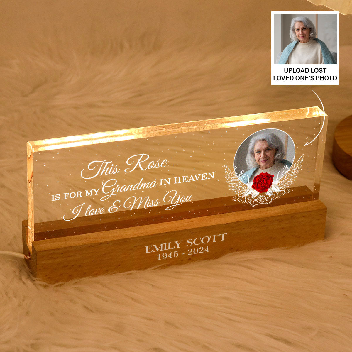 This Rose Is For My Mother In Heaven Personalized Acrylic LED Night Light, Heartfelt Memorial Keepsake