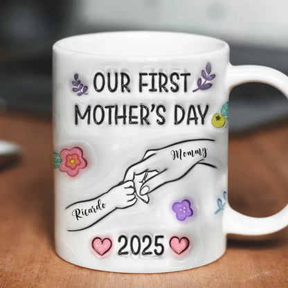 Our First Mother's Day 3D Inflated Baby Holding Mum Hand Personalized Mug, Heartfelt Gift for Mom
