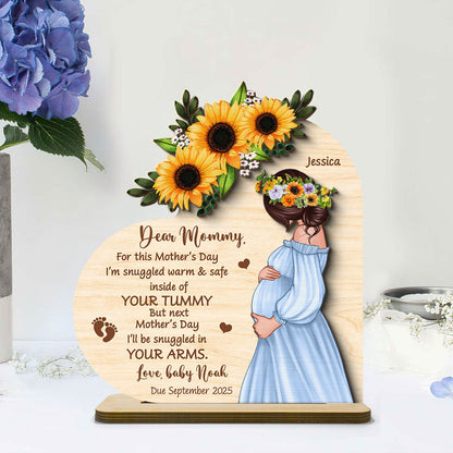 Personalized Pregnant Mom Baby Bump Wooden Plaque, Pregnancy Announcement, Expecting Parents, Mother's Day Gift for Mom
