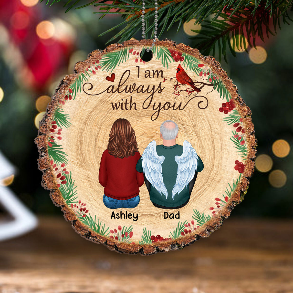 Holly Branch Family Memorial Personalized Wooden Ornament