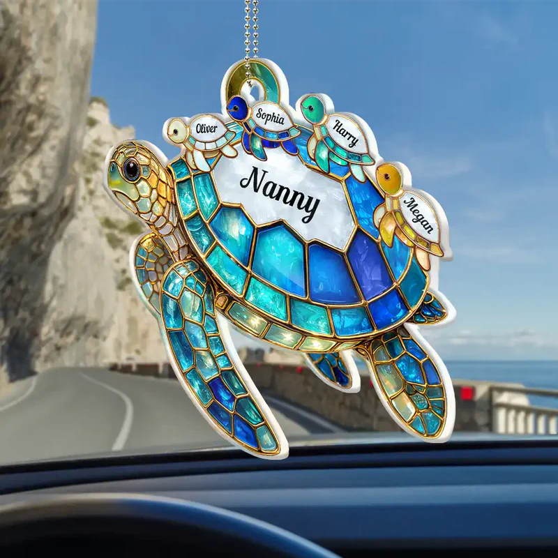 Turtle Stained Glass Mom Grandma - Personalized Acrylic Car Hanger
